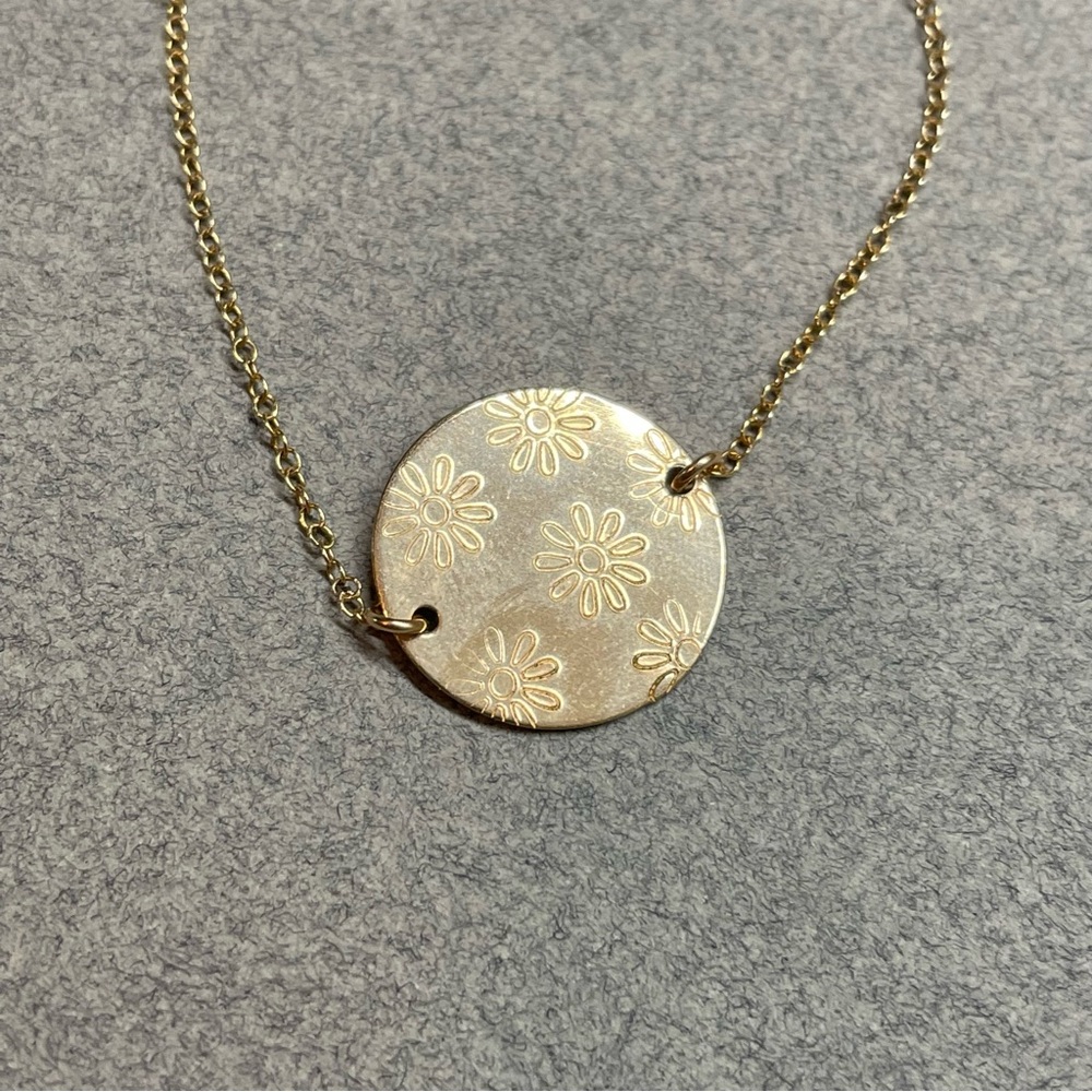 Handmade Bracelet | Circular Hand Stamped Daisies | 14k Gold Filled